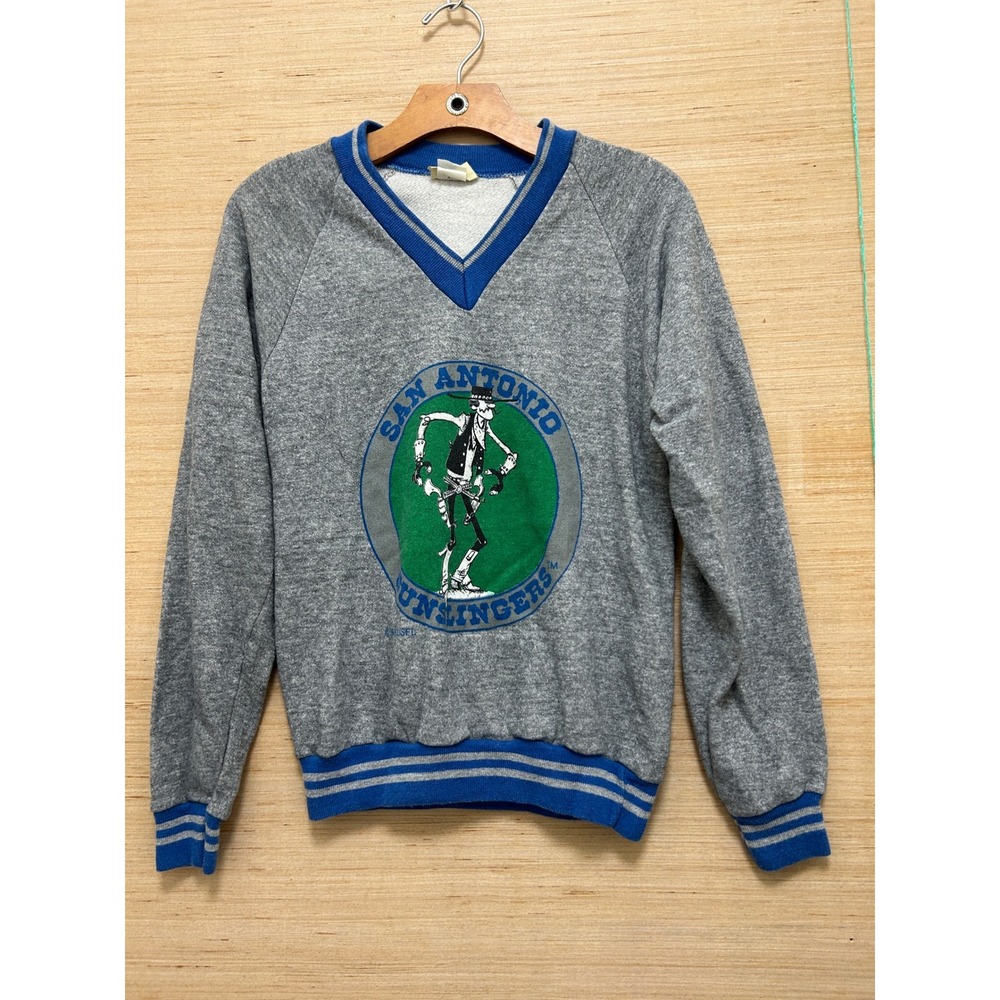 Vintage 1983‎ USFL San Antonio Gunslingers Logo 7 V-Neck Sweatshirt Grey XS USA